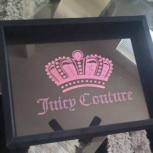 Juicy Couture Black Framed Mirror Tray with Pink Crown Logo